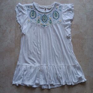 LUCKY BRAND Large Ruffle Peasant Embroidered Floral Boho Flutter Sleeve Tank Top
